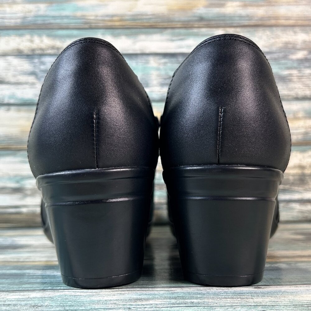 CLARKS Emslie Warren Ankle Bootie Size 11M Black Leather Faux Button Block Heel - Picture 6 of 11